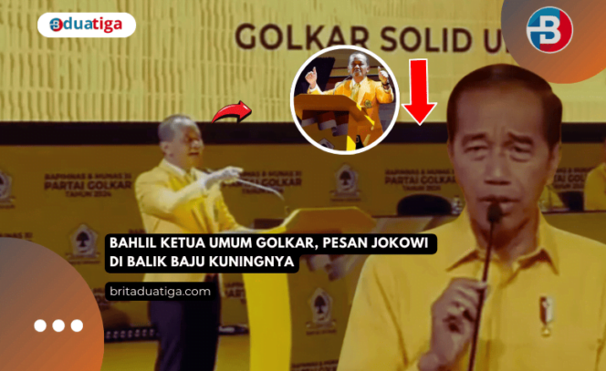 
Bahlil Ketua Umum Golkar, Pesan Jokowi di Balik Baju Kuningnya (gambar ilustrasi britaduatiga.com/yakangadmin/agustus2024)