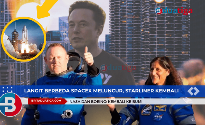 
Elon Musk di Tengah Badai SpaceX Meluncur Langit Berbeda, Starliner Kembali (Ilustrasi gambar kreative/britaduatiga.com)